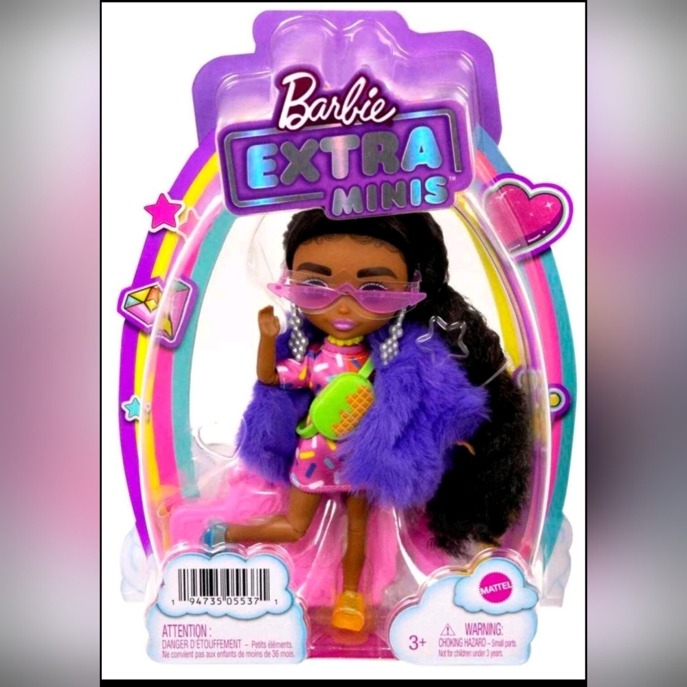 Brand New Barbie Extra Minis Doll with Purple Fur Coat